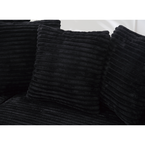 Oversized L-Shaped Corduroy Sectional with Right Chaise and Eight Pillows, Black