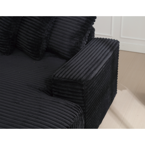 Oversized L-Shaped Corduroy Sectional with Right Chaise and Eight Pillows, Black