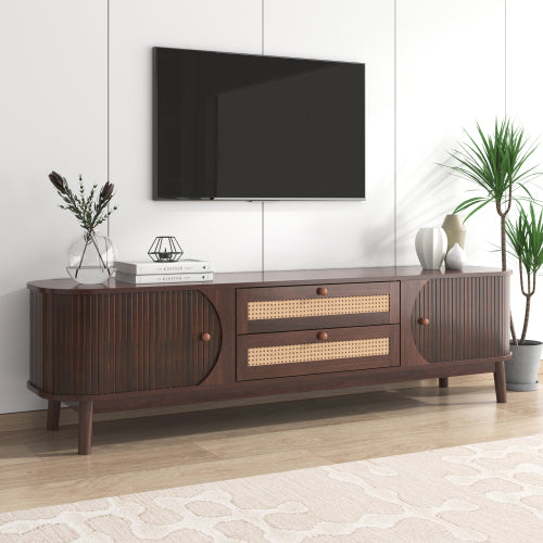 Mid-Century Rattan Entertainment Center