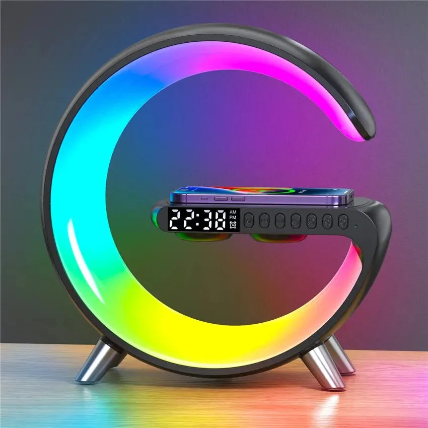 Multifunctional Wireless Charger Alarm Clock Speaker APP Control RGB Night Light Charging Station for Iphone 11 12 13 14 Samsung