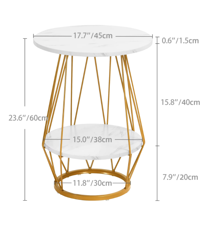 2-Tier Round Faux Marble Top End Table